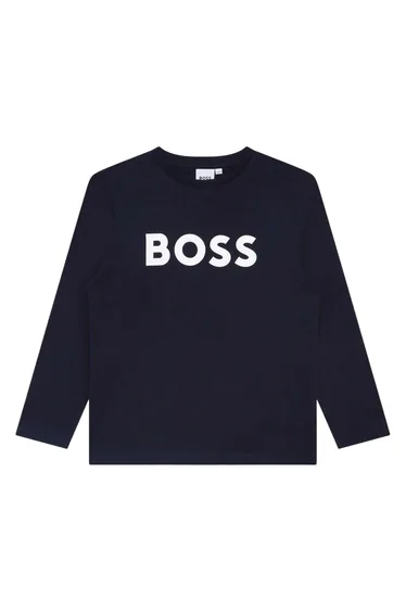 Boss Boys Logo Long-Sleeved T-Shirt - Navy