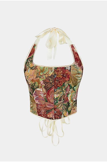 Jacquard Halter Tie Back Backless Cami Top