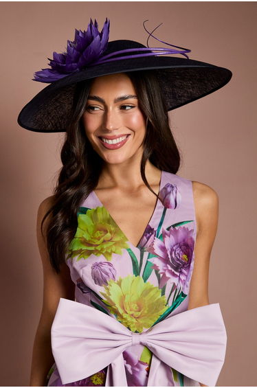 Lisa Tan Feather And Quill Detail Wide Brim Hat