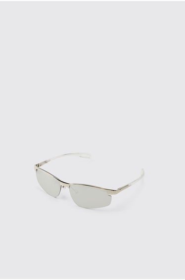 Metal Rim Wrap Around Sunglasses - silver