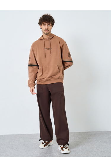 Relaxed Fit Varsity Fleece Hoodie with Chest Print