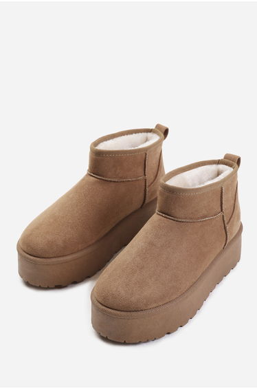 Ivana Mini Camel Faux-Suede Fur Lined Ankle Boot