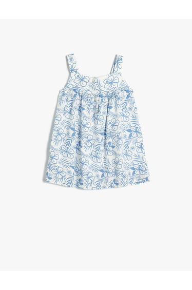 Hanging Dress Flower Patterned Square Collar Viscose Fabric