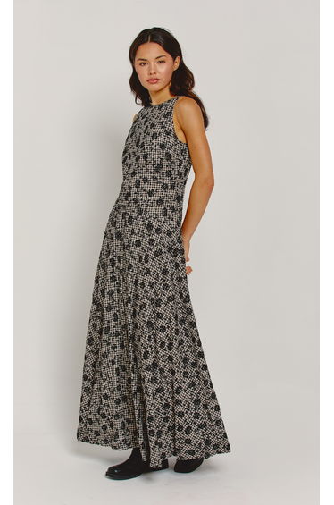 Black Gingham Flocked Maxi Dress