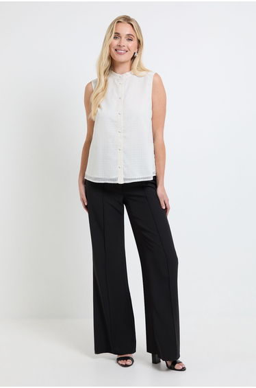 Petite Check Organza Sleevelss Blouse