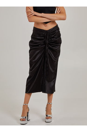Ruched Midi Skirt With Tie