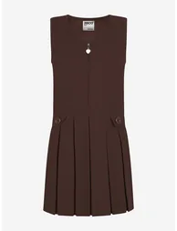 Zeco Girls School Zip Front Pinafore Dress in Brown