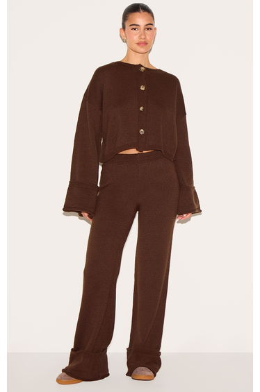 Chocolate Turn Up Hem Knit Trousers