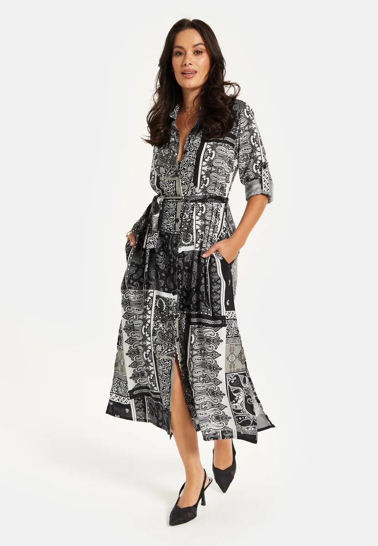 Women's Midi Dress with Scarf Print.