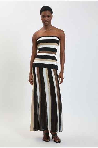 Striped Bardot Knit Maxi Dress