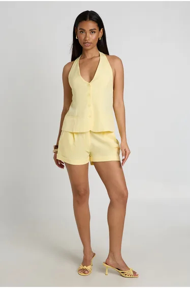 Marl Button Front Halterneck Waistcoat - lemon