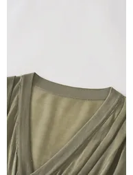 Ruched V-Neck Long Sleeve Lyocell Knitted Top in Sage for City Strolls & Cafe Hangouts - 3