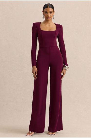 Elasse | Burgundy Square-Neck Jumpsuit