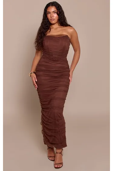 Shape Chocolate Mesh Corset Bandeau Maxi Dress