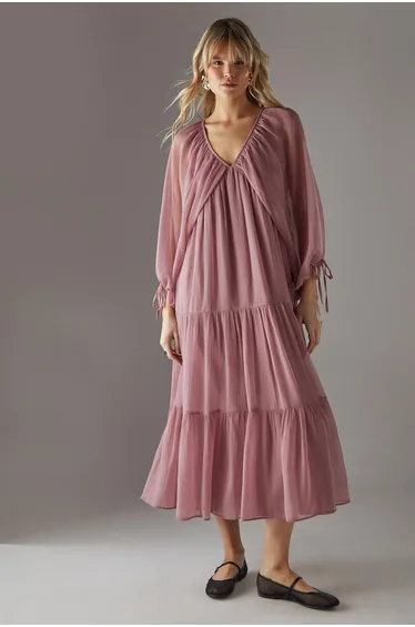 Chiffon Batwing Midi Dress