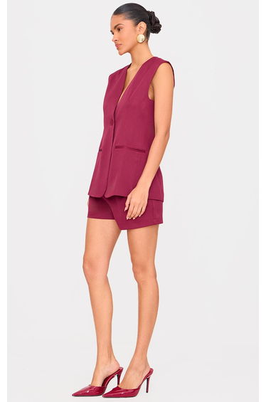 Burgundy Premium Tailored Woven Longline Waistcoat