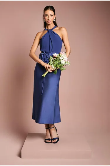 Satin Chiffon Mix Halterneck Bridesmaids Dress