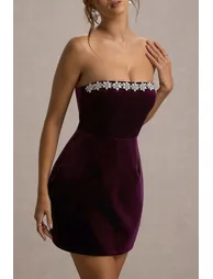 Naia | Port Velvet Embellished Bandeau Mini Dress - 2