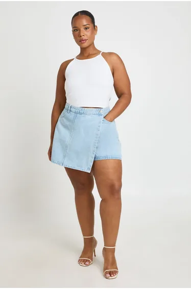 Plus Wrap Front Skort - bleach wash
