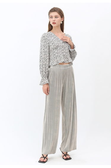 Spotted V-Neck Button Crop Top in Ivory