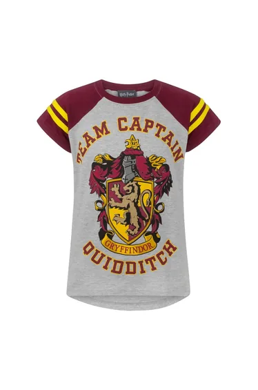 Harry Potter Official Girls Gryffindor Quidditch Team Captain T-Shirt - Grey/Maroon