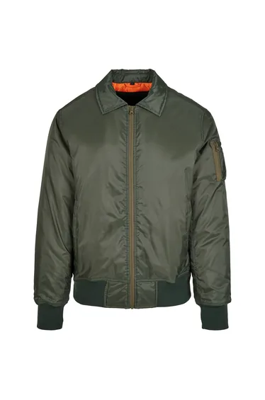 Mens Collared Bomber Jacket - Dark Olive