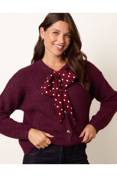 Pussybow Detail Knitted Cardigan
