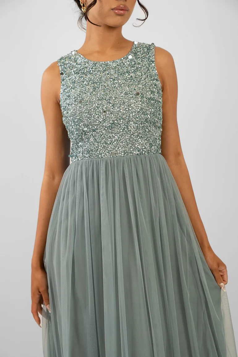Shop Picasso Teal Embellished Bridesmaid Maxi Dress Online in Oman