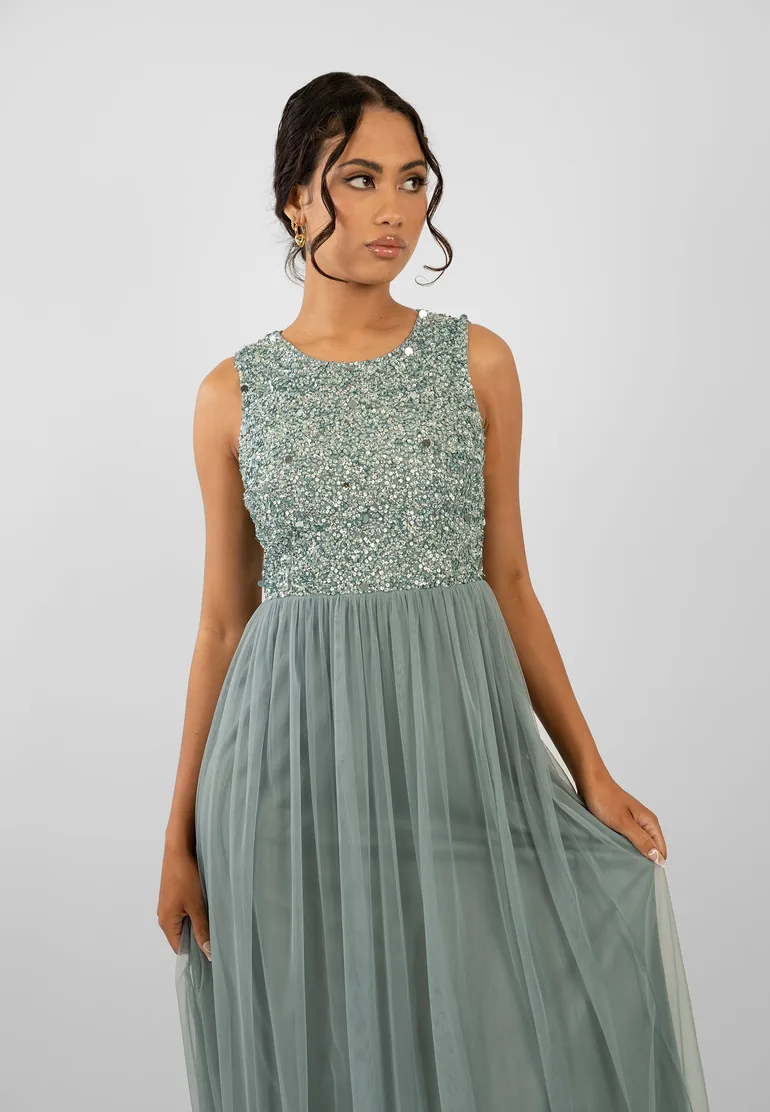 Shop Picasso Teal Embellished Bridesmaid Maxi Dress Online in Oman Shop Picasso Teal Embellished Bridesmaid Maxi Dress Online in Oman