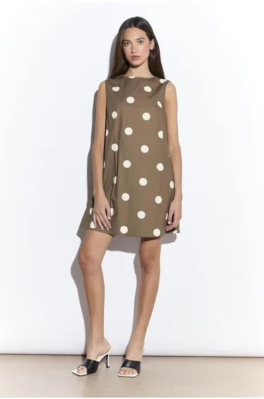 Taupe White Spot Mini Shift Dress