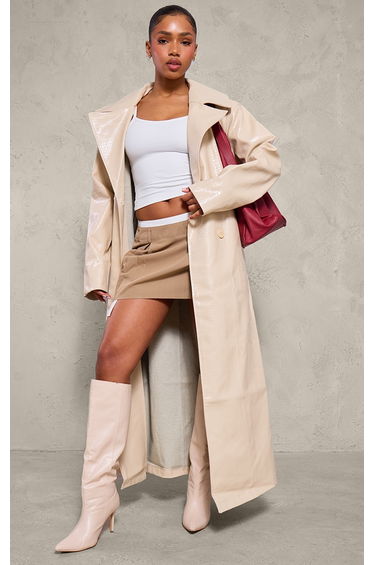 Sand Faux Leather Croc Trench Coat