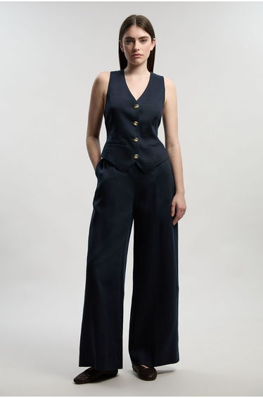 Tailored Linen Wide Leg Trouser