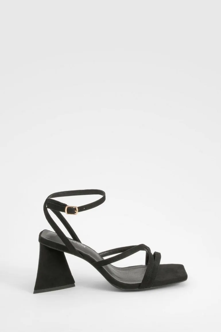 Wide Fit Flared Heel Crossover Sandals - black - 1