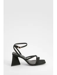 Wide Fit Flared Heel Crossover Sandals - black - 1