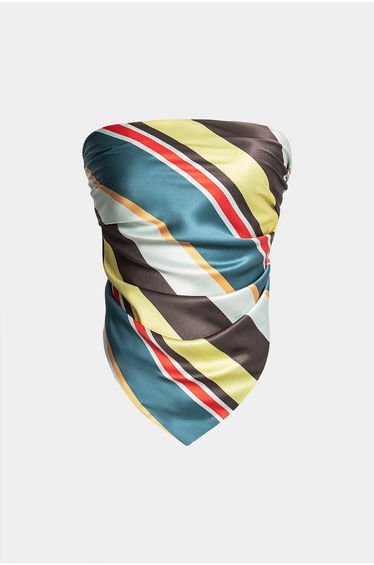 Stripes Print Satin Tie Back Tube Top