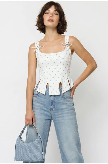 LUCCI Women's Cropped Polka Dot Corset Top