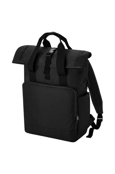 Bagbase Unisex Adult Roll Top Recycled Twin Handle Backpack - Black