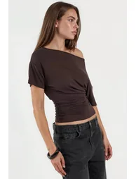 Asymmetrical Neck Soft Viscose Knit Top - 2