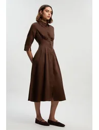 Tailored Linen Darted Waist Midi Dress