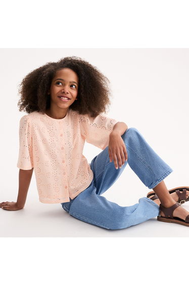 Broderie Anglaise Blouse with Short Sleeves