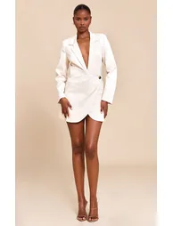 Cream Woven Wrap Skirt Blazer Dress