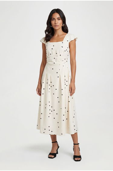 Polka Dot Ottoman Twill Midi Dress