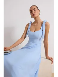 فستان تخرج ميدي بتصميم بشكل A - أزرق - 1