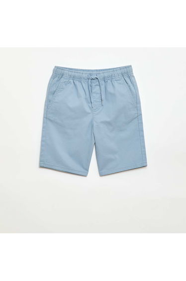 Plain Chino Bermuda Shorts with Drawstrings BLUE