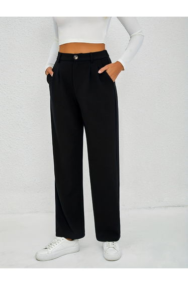 Solid Pleated Straight Leg Pants