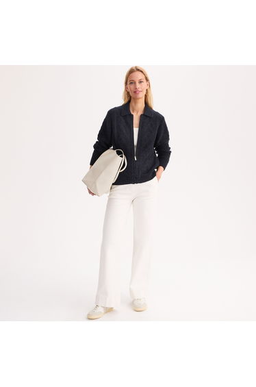 Cable Knit Zip-Up Polo Cardigan