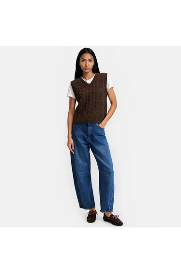 Sleeveless Alpaca Blend Cable Knit V-Neck Jumper/Sweater