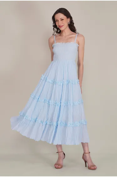 Lulu Bow Cotton Voile Dress in Light Blue