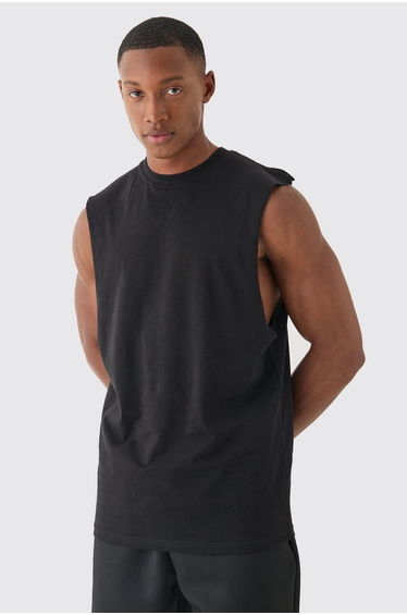 Basic Drop Armhole Tank - black