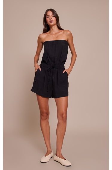 Black Woven Textured Bandeau Playsuit
